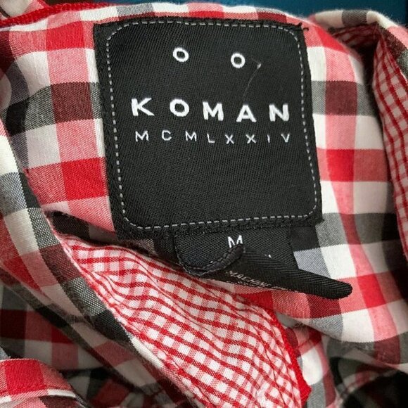 Koman Red, Black & White Button Down Plaid Shirt Size M - Picture 9 of 9